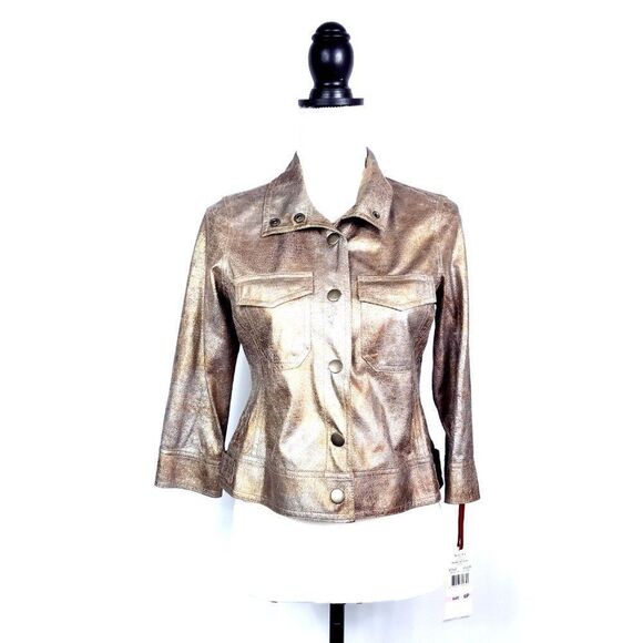 NEW NWT Ruby Rd. Tribal Reviva Multi Metallic Gold Glitter Jacket Size 6P - Picture 1 of 9